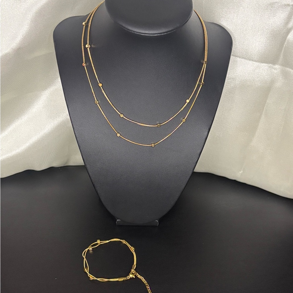 *New*Elegant Gold square beads Necklace and Bracelet Set